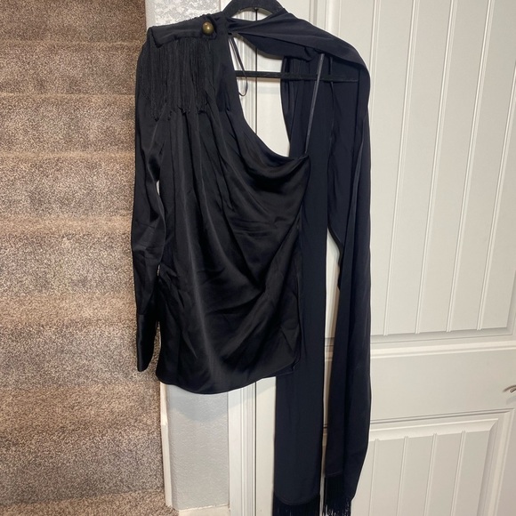 MONSE Regalia Scarf Blouse black fringe - Picture 9 of 11